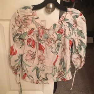 ASTR off shoulder top with lace detail.